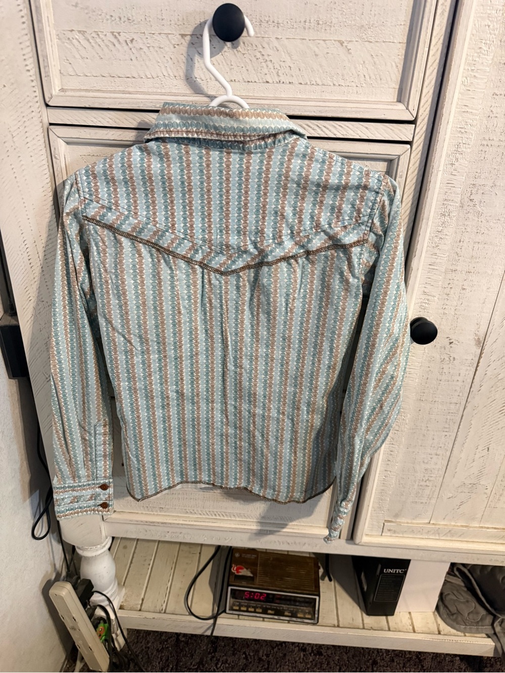 Kavu Striped Western-Style Button-Up in Light Blue and Brown